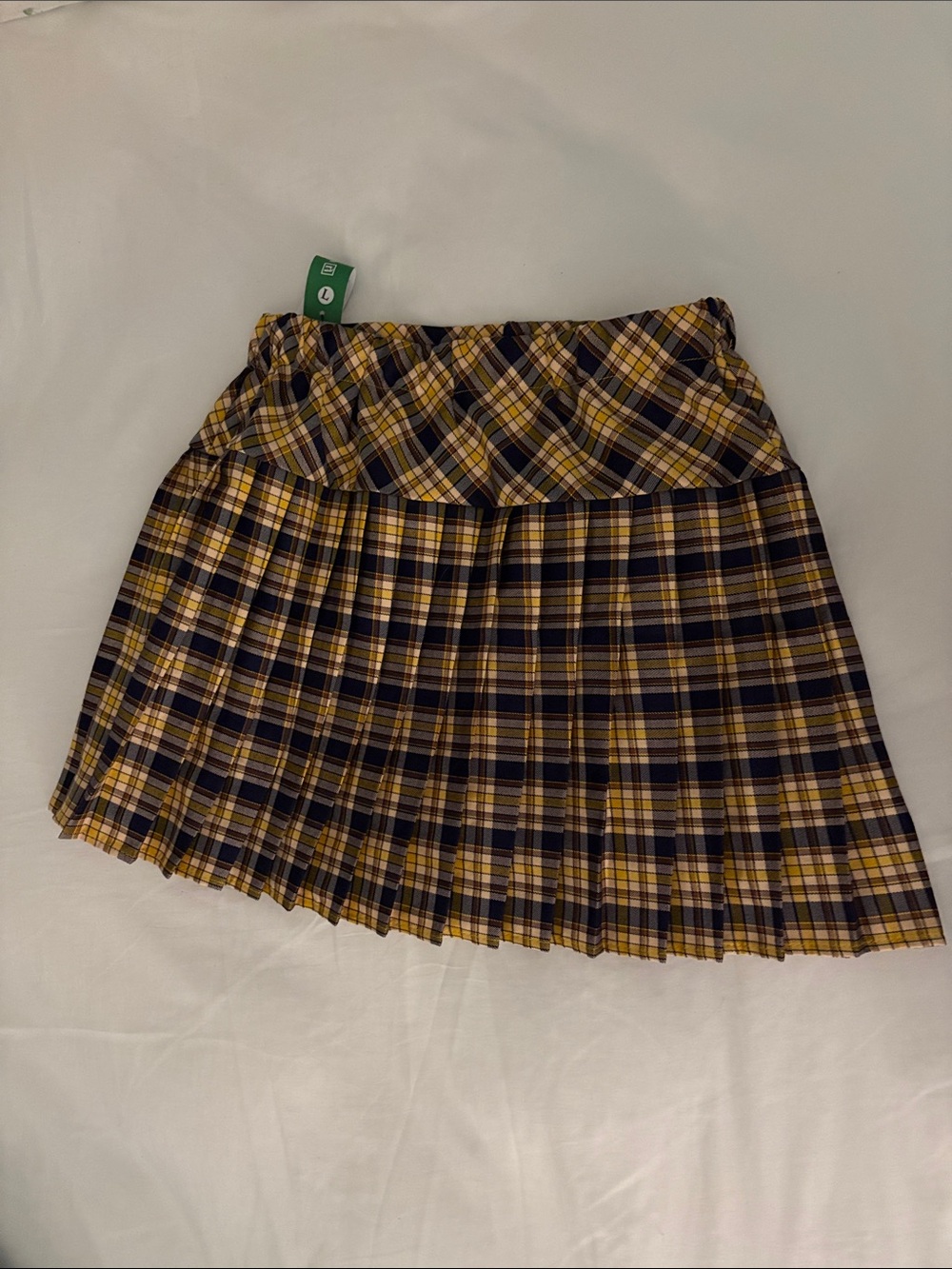 Plaid Pleated Mini Skirt in Yellow and Navy